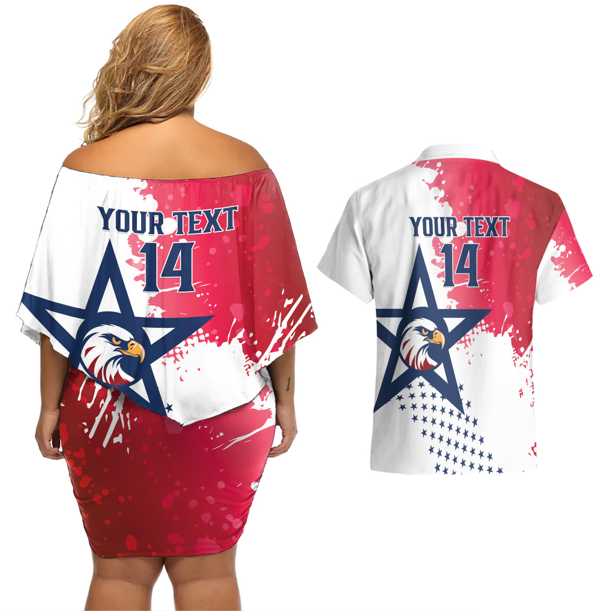 Custom United States Rugby Couples Matching Off Shoulder Short Dress and Hawaiian Shirt 2024 Pacific Go Eagles - Wonder Print Shop