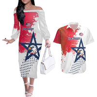 Custom United States Rugby Couples Matching Off The Shoulder Long Sleeve Dress and Hawaiian Shirt 2024 Pacific Go Eagles - Wonder Print Shop