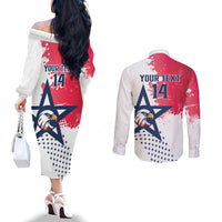 Custom United States Rugby Couples Matching Off The Shoulder Long Sleeve Dress and Long Sleeve Button Shirt 2024 Pacific Go Eagles