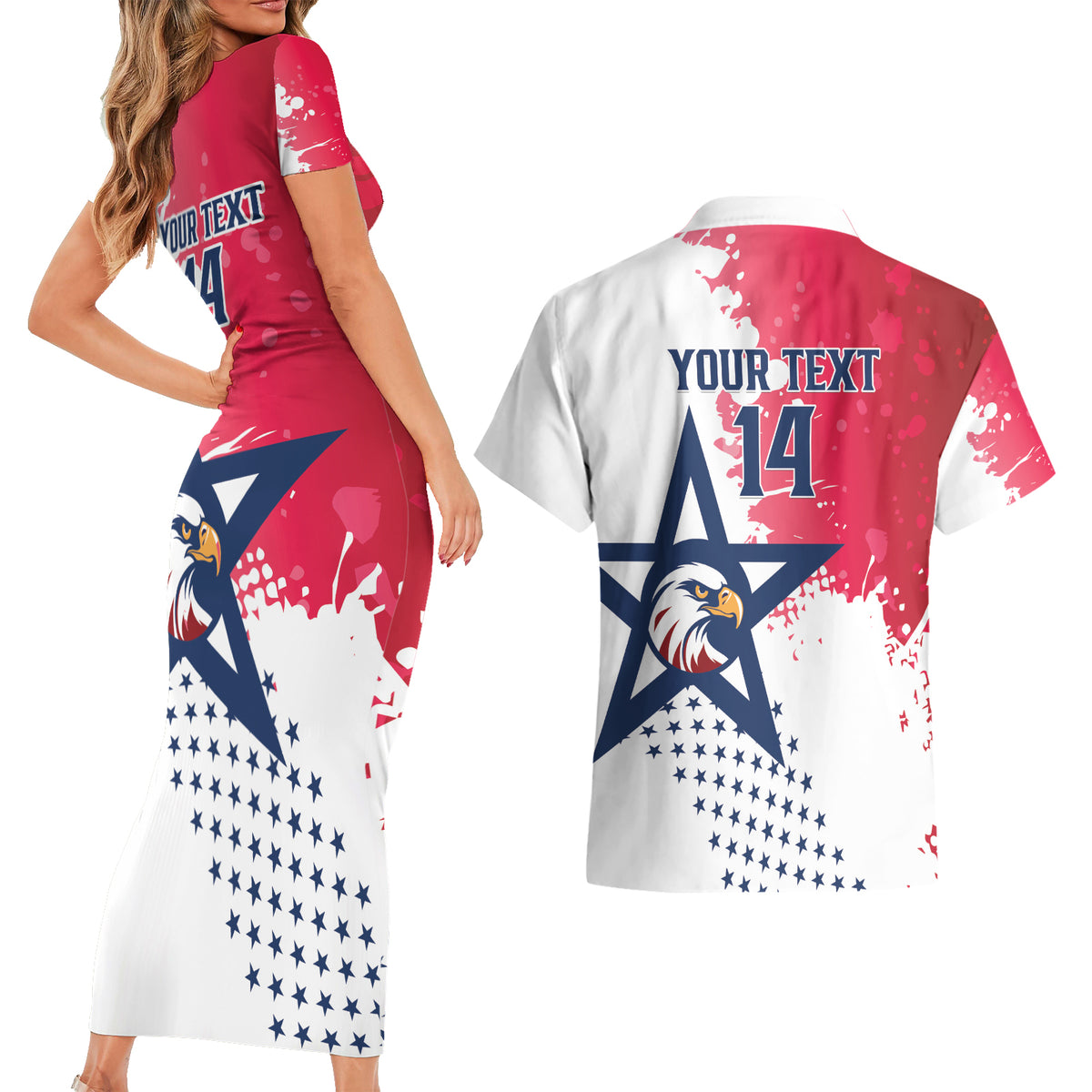 Custom United States Rugby Couples Matching Short Sleeve Bodycon Dress and Hawaiian Shirt 2024 Pacific Go Eagles - Wonder Print Shop