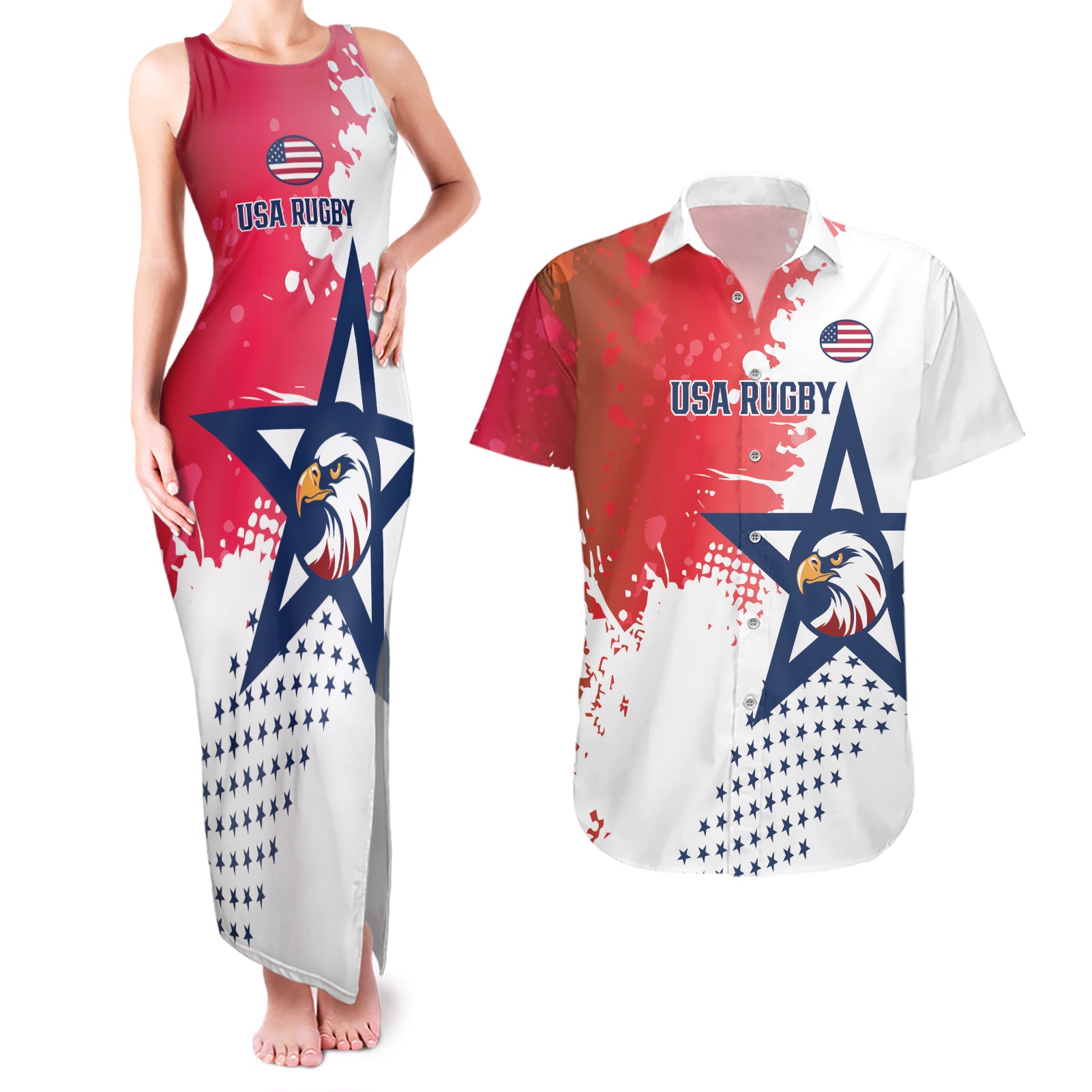 Custom United States Rugby Couples Matching Tank Maxi Dress and Hawaiian Shirt 2024 Pacific Go Eagles - Wonder Print Shop
