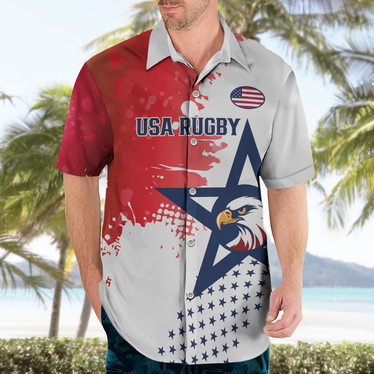 Custom United States Rugby Hawaiian Shirt 2024 Pacific Go Eagles - Wonder Print Shop