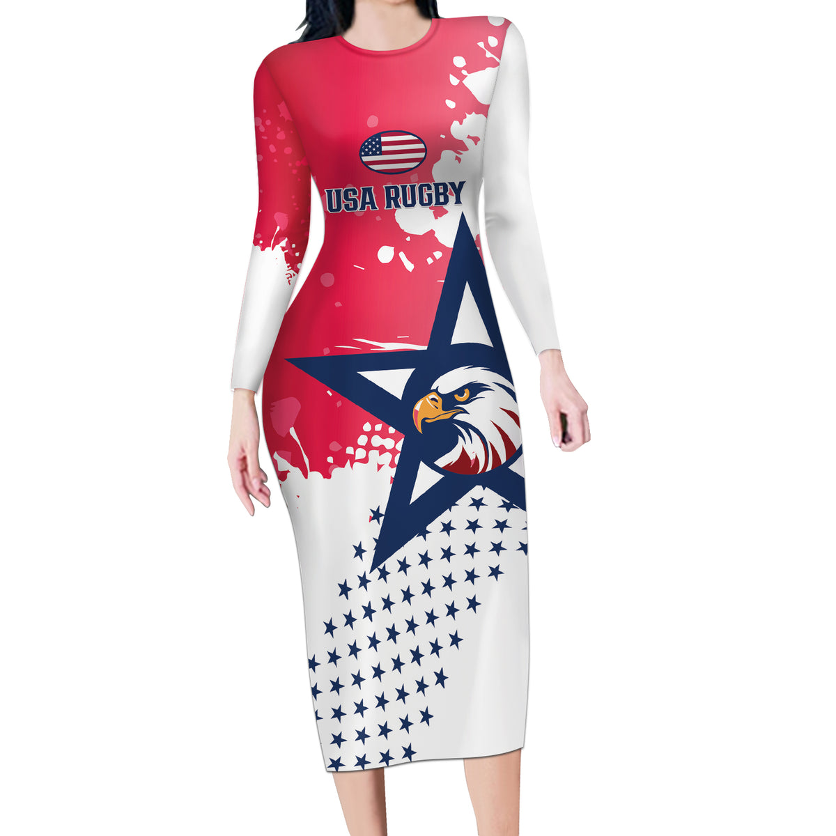 Custom United States Rugby Long Sleeve Bodycon Dress 2024 Pacific Go Eagles - Wonder Print Shop