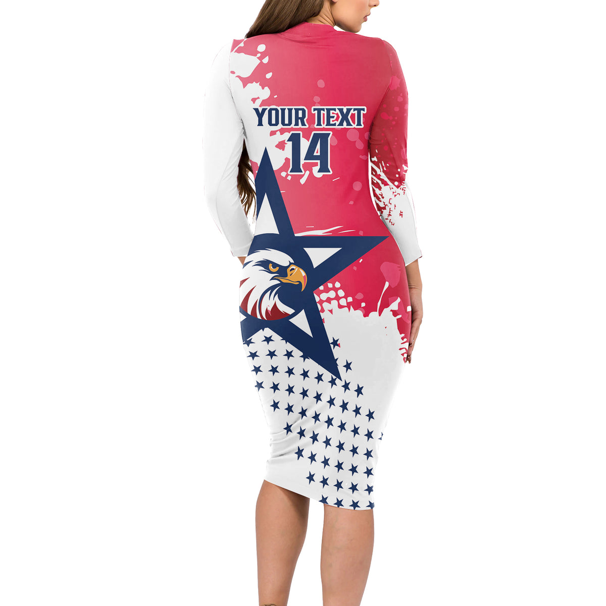 Custom United States Rugby Long Sleeve Bodycon Dress 2024 Pacific Go Eagles - Wonder Print Shop