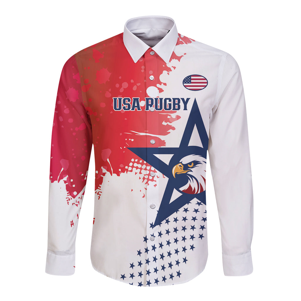Custom United States Rugby Long Sleeve Button Shirt 2024 Pacific Go Eagles - Wonder Print Shop