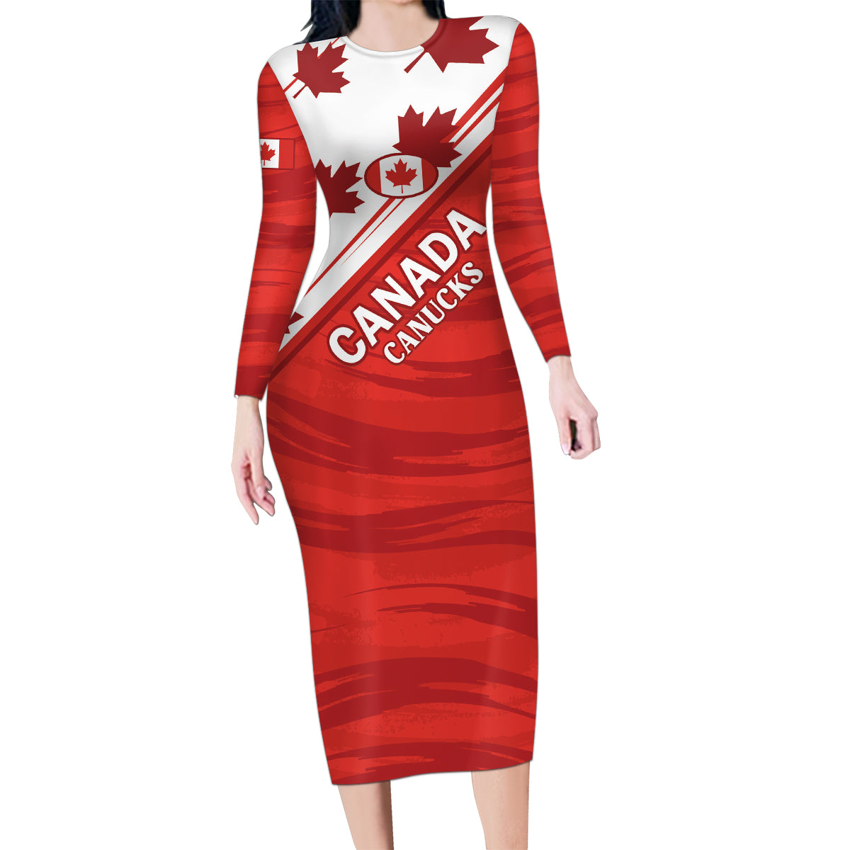 Custom Canada Rugby Family Matching Long Sleeve Bodycon Dress and Hawaiian Shirt 2024 Pacific Go Canucks - Wonder Print Shop