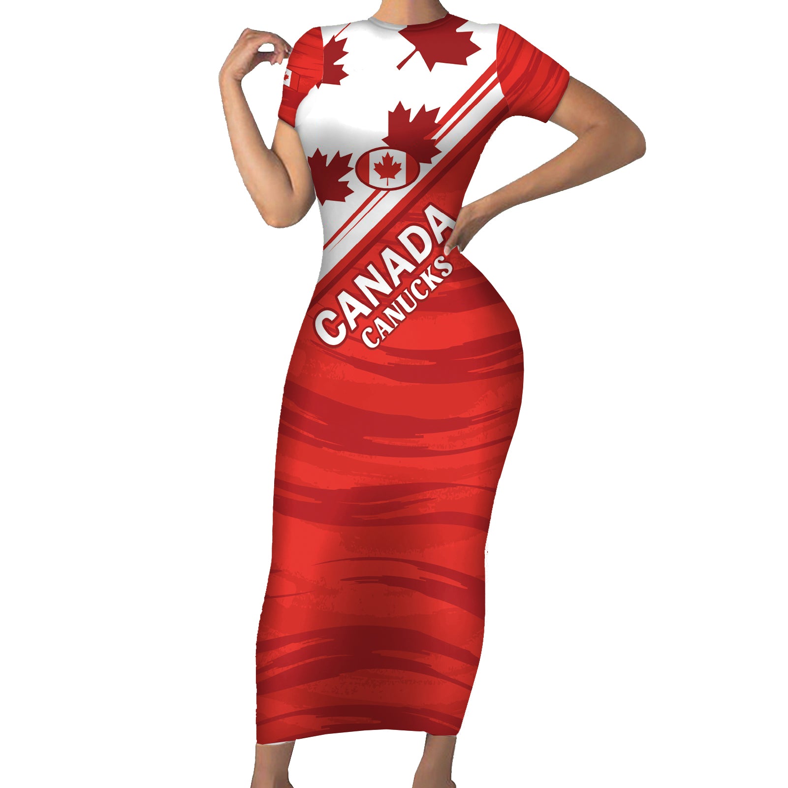 Custom Canada Rugby Short Sleeve Bodycon Dress 2024 Pacific Go Canucks - Wonder Print Shop