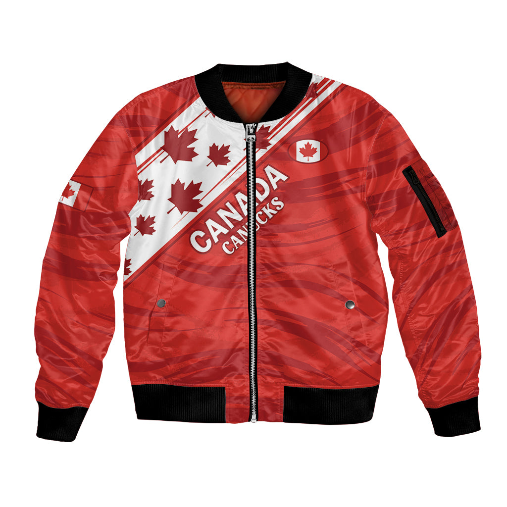 Custom Canada Rugby Sleeve Zip Bomber Jacket 2024 Pacific Go Canucks - Wonder Print Shop