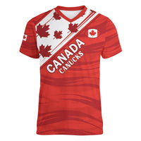 Custom Canada Rugby Women V Neck T Shirt 2024 Pacific Go Canucks - Wonder Print Shop