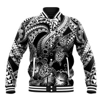 Personalised Polynesian Baseball Jacket Tribal Honu Turtle with Hibiscus White Version - Wonder Print Shop