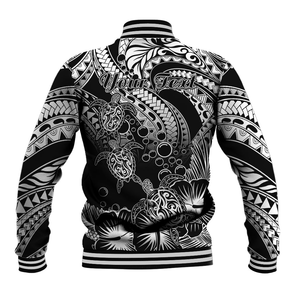 Personalised Polynesian Baseball Jacket Tribal Honu Turtle with Hibiscus White Version - Wonder Print Shop