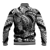 Personalised Polynesian Baseball Jacket Tribal Honu Turtle with Hibiscus White Version - Wonder Print Shop