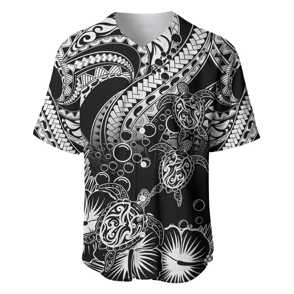 Personalised Polynesian Baseball Jersey Tribal Honu Turtle with Hibiscus White Version - Wonder Print Shop