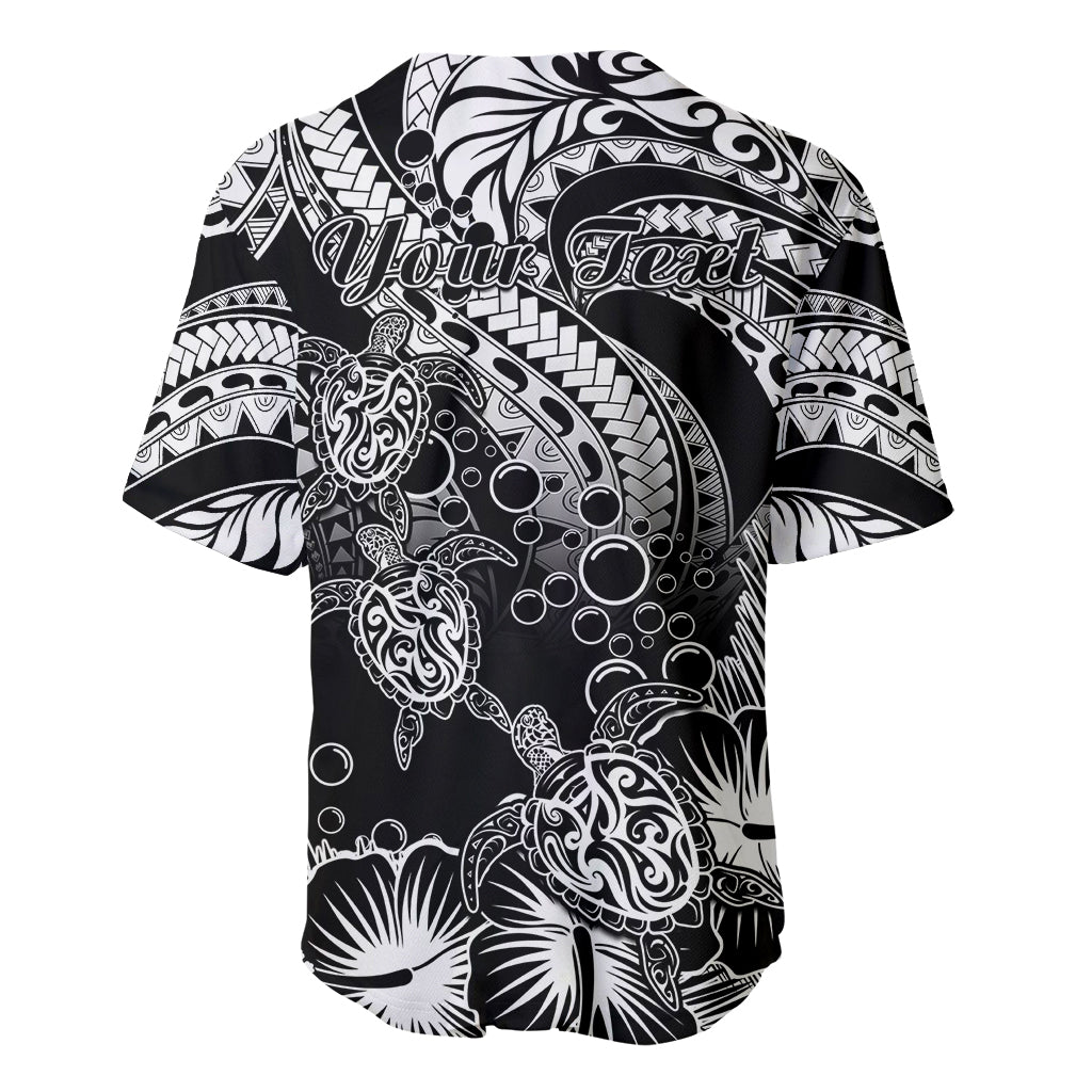 Personalised Polynesian Baseball Jersey Tribal Honu Turtle with Hibiscus White Version - Wonder Print Shop