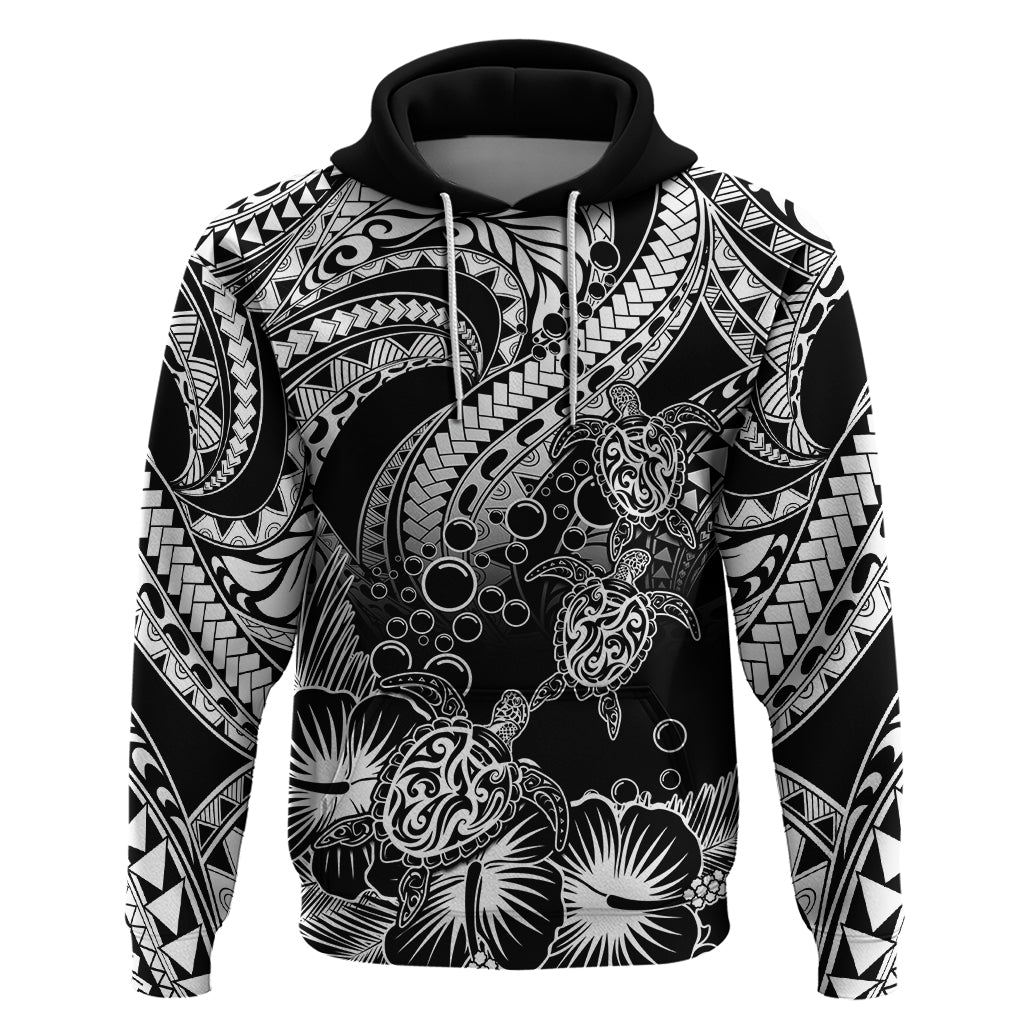 Custom Polynesian Hoodie Tribal Honu Turtle with Hibiscus White Version - Wonder Print Shop