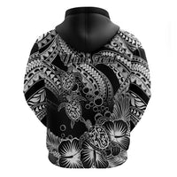 Custom Polynesian Hoodie Tribal Honu Turtle with Hibiscus White Version - Wonder Print Shop