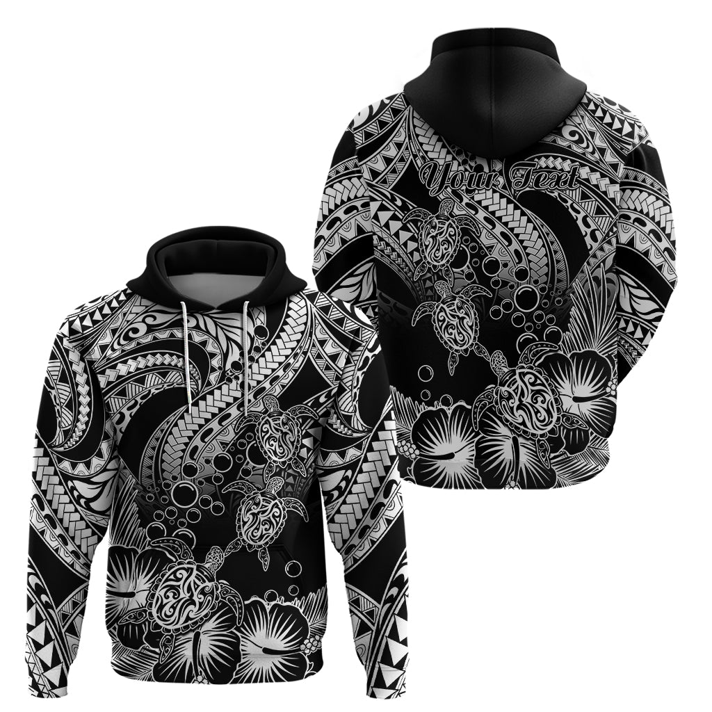 Custom Polynesian Hoodie Tribal Honu Turtle with Hibiscus White Version - Wonder Print Shop