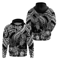 Custom Polynesian Hoodie Tribal Honu Turtle with Hibiscus White Version - Wonder Print Shop