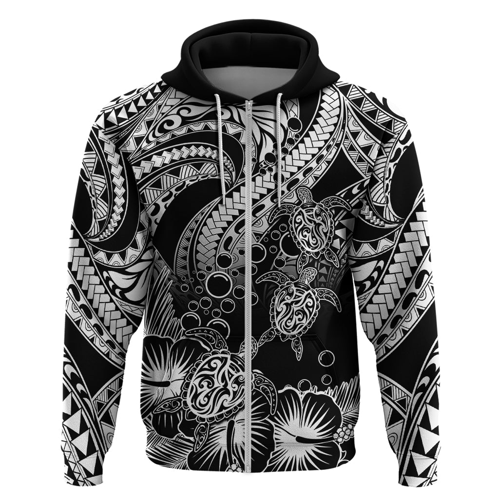 Custom Polynesian Hoodie Tribal Honu Turtle with Hibiscus White Version - Wonder Print Shop