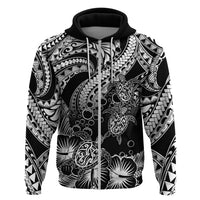 Custom Polynesian Hoodie Tribal Honu Turtle with Hibiscus White Version - Wonder Print Shop