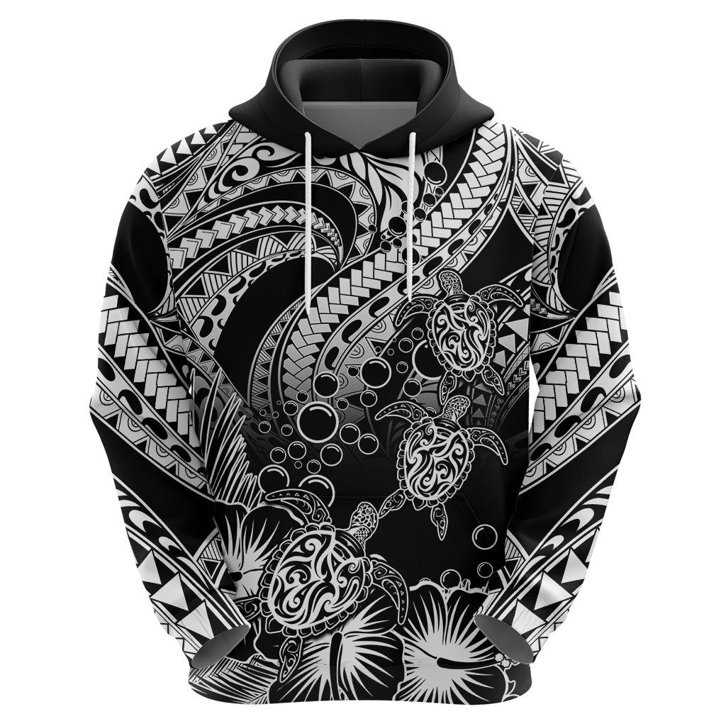 Custom Polynesian Hoodie Tribal Honu Turtle with Hibiscus White Version - Wonder Print Shop
