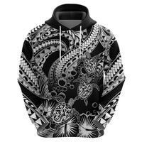 Custom Polynesian Hoodie Tribal Honu Turtle with Hibiscus White Version - Wonder Print Shop