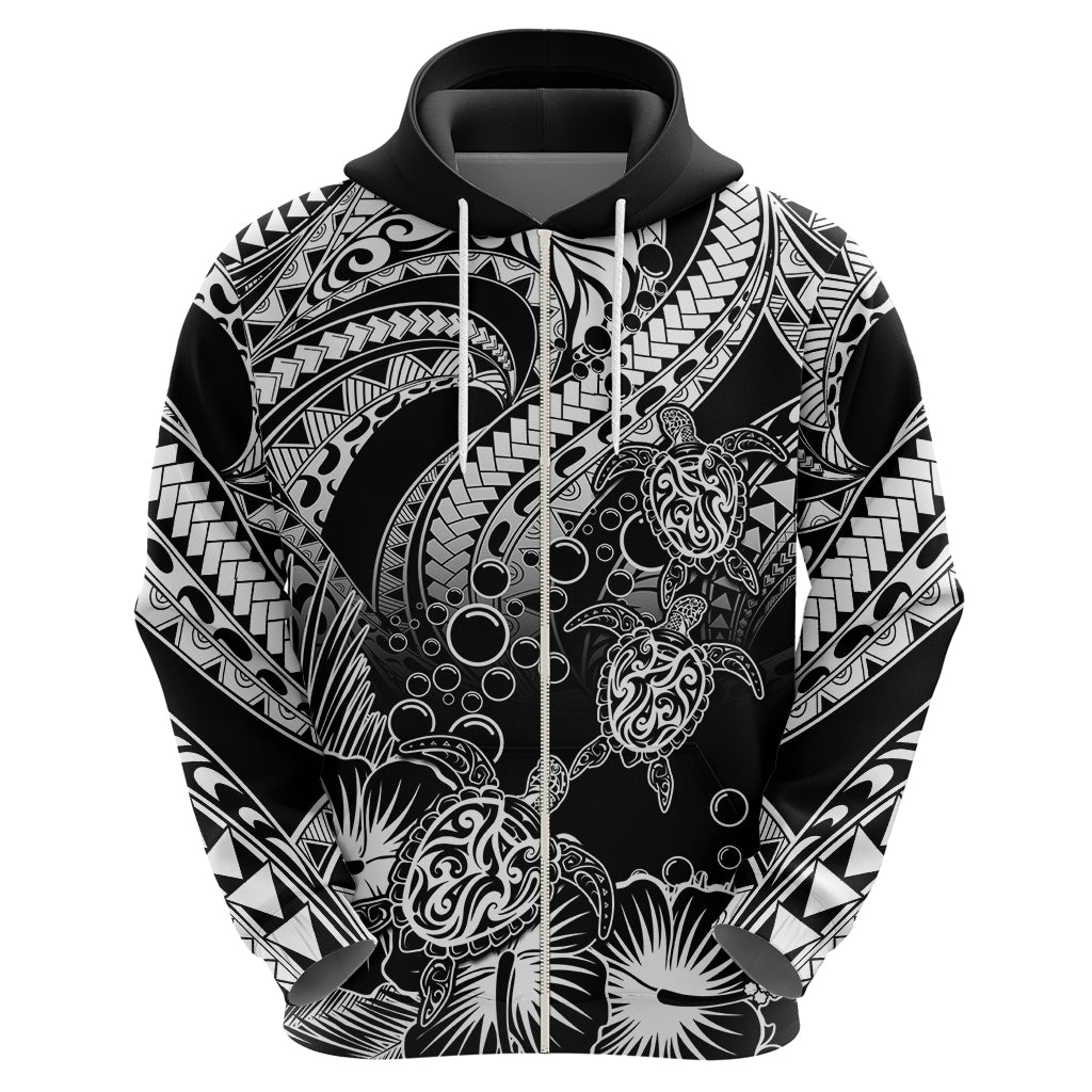 Custom Polynesian Hoodie Tribal Honu Turtle with Hibiscus White Version - Wonder Print Shop