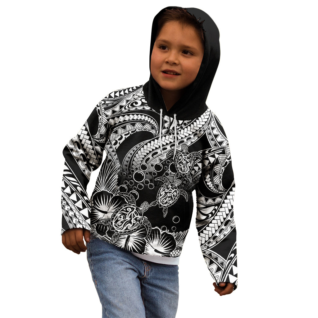 Personalised Polynesian Kid Hoodie Tribal Honu Turtle with Hibiscus White Version - Wonder Print Shop