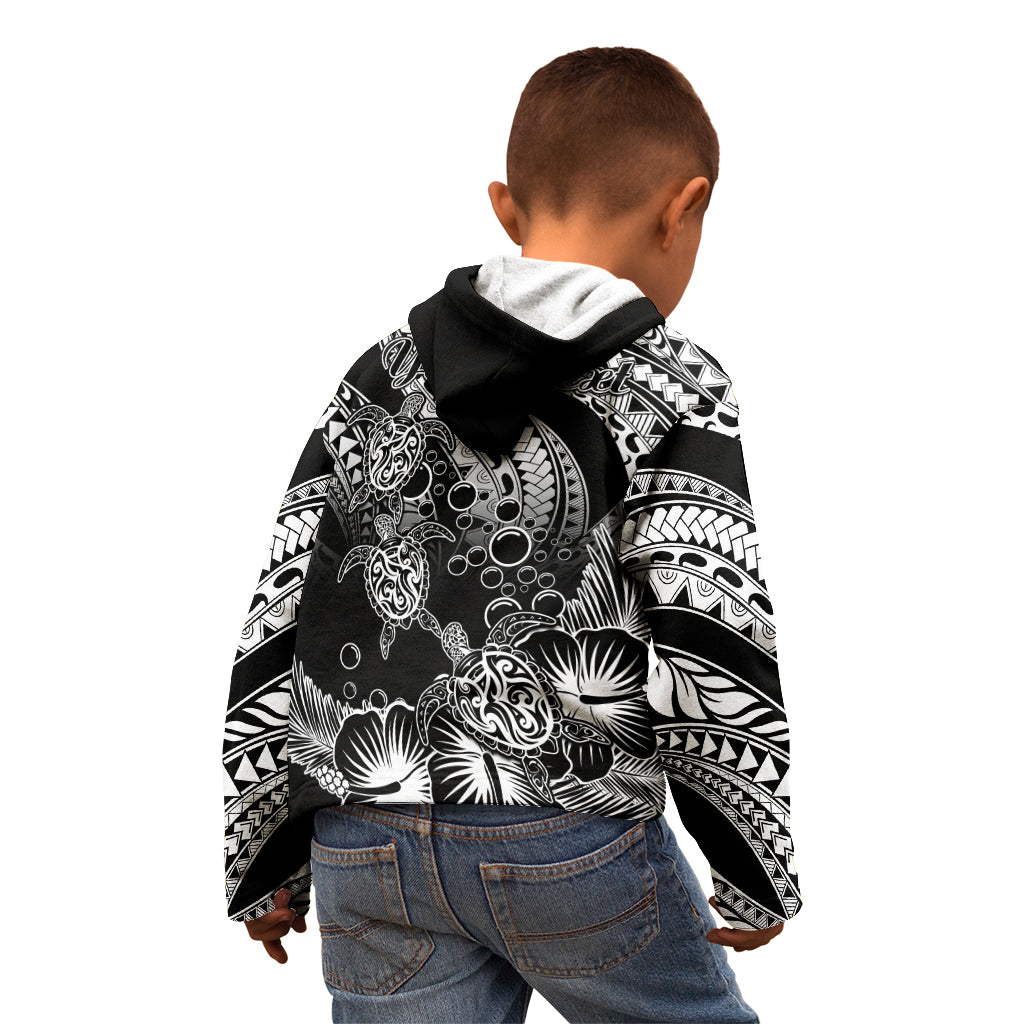 Personalised Polynesian Kid Hoodie Tribal Honu Turtle with Hibiscus White Version - Wonder Print Shop