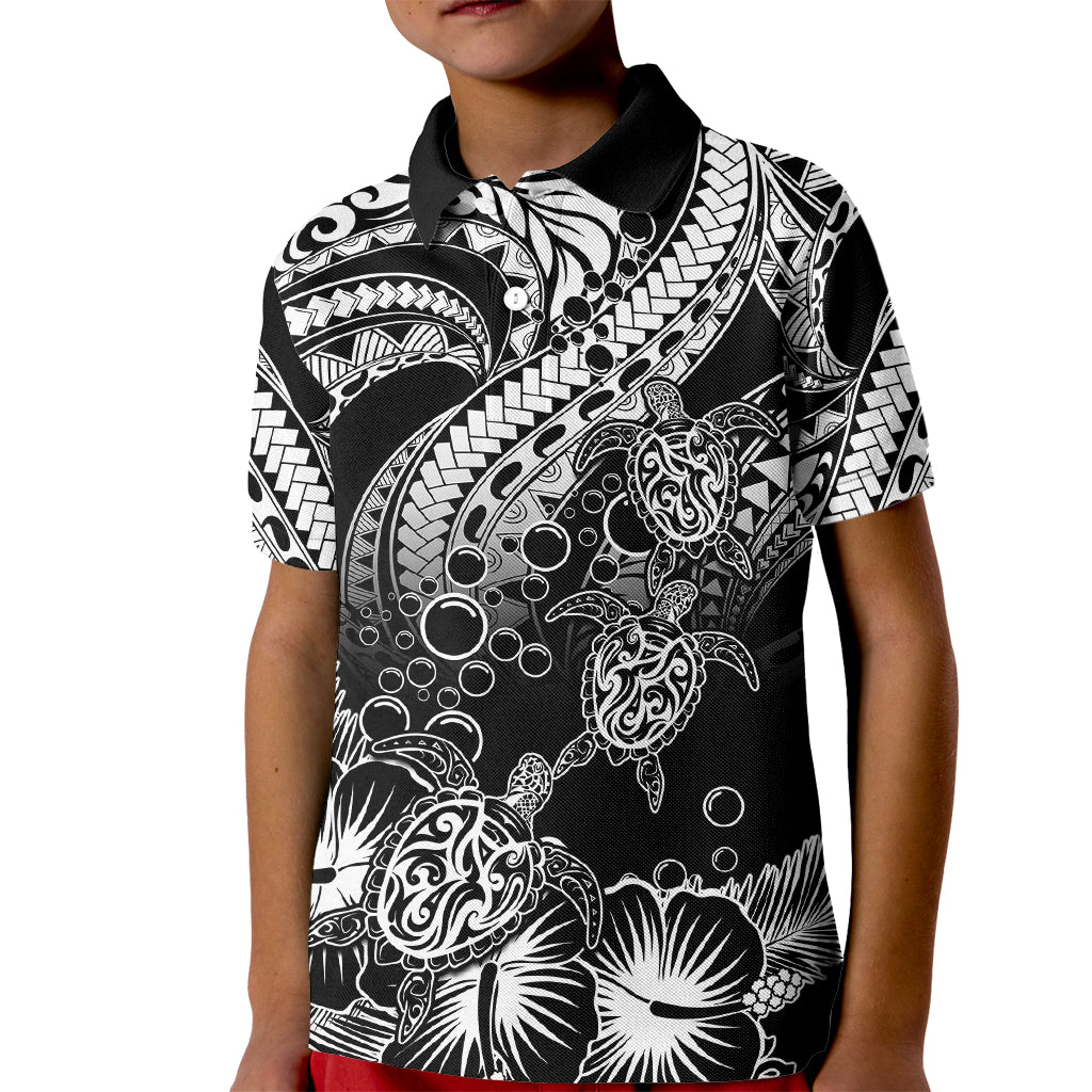 Custom Polynesian Polo Shirt for Kid Tribal Honu Turtle with Hibiscus White Version - Wonder Print Shop
