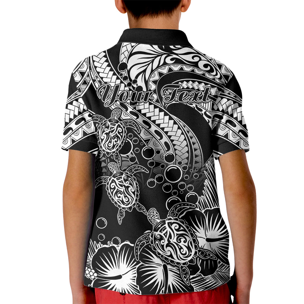 Custom Polynesian Polo Shirt for Kid Tribal Honu Turtle with Hibiscus White Version - Wonder Print Shop