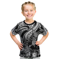 Personalised Polynesian Kid T Shirt Tribal Honu Turtle with Hibiscus White Version - Wonder Print Shop