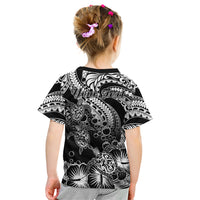 Personalised Polynesian Kid T Shirt Tribal Honu Turtle with Hibiscus White Version - Wonder Print Shop