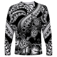 Personalised Polynesian Long Sleeve Shirt Tribal Honu Turtle with Hibiscus White Version - Wonder Print Shop