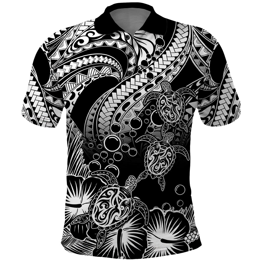 Custom Polynesian Polo Shirt Tribal Honu Turtle with Hibiscus White Version - Wonder Print Shop
