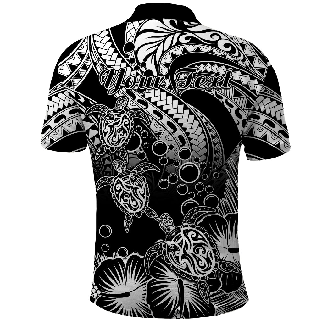 Custom Polynesian Polo Shirt Tribal Honu Turtle with Hibiscus White Version - Wonder Print Shop