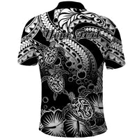 Custom Polynesian Polo Shirt Tribal Honu Turtle with Hibiscus White Version - Wonder Print Shop