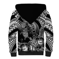 Personalised Polynesian Sherpa Hoodie Tribal Honu Turtle with Hibiscus White Version - Wonder Print Shop