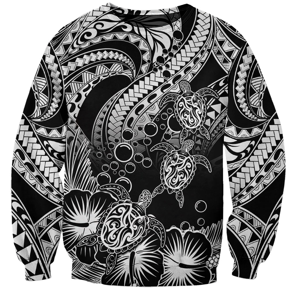 Personalised Polynesian Sweatshirt Tribal Honu Turtle with Hibiscus White Version - Wonder Print Shop