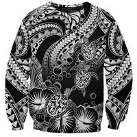 Personalised Polynesian Sweatshirt Tribal Honu Turtle with Hibiscus White Version - Wonder Print Shop