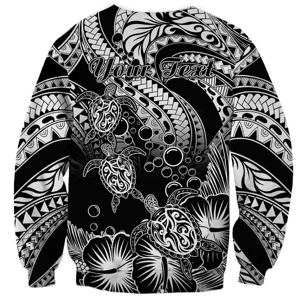 Personalised Polynesian Sweatshirt Tribal Honu Turtle with Hibiscus White Version - Wonder Print Shop