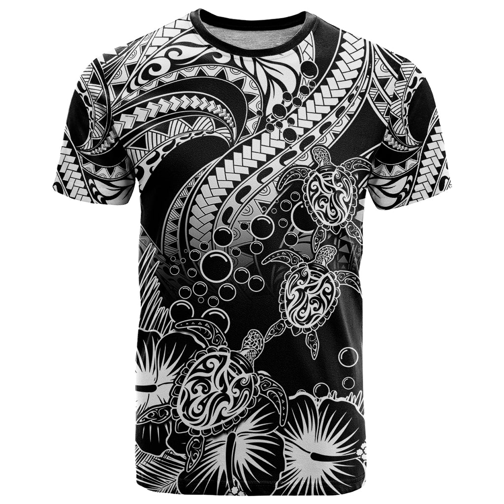 Personalised Polynesian T Shirt Tribal Honu Turtle with Hibiscus White Version - Wonder Print Shop