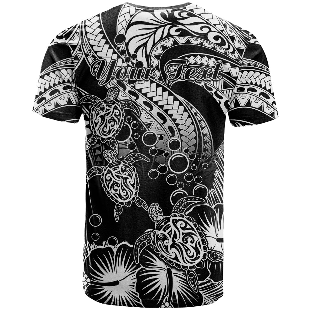 Personalised Polynesian T Shirt Tribal Honu Turtle with Hibiscus White Version - Wonder Print Shop