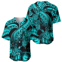 Personalised Polynesian Baseball Jersey Tribal Honu Turtle with Hibiscus Turquoise Version - Wonder Print Shop
