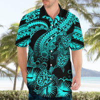 Personalised Polynesian Hawaiian Shirt Tribal Honu Turtle with Hibiscus Turquoise Version - Wonder Print Shop