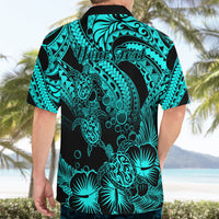 Personalised Polynesian Hawaiian Shirt Tribal Honu Turtle with Hibiscus Turquoise Version - Wonder Print Shop