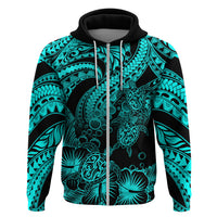 Custom Polynesian Hoodie Tribal Honu Turtle with Hibiscus Turquoise Version - Wonder Print Shop