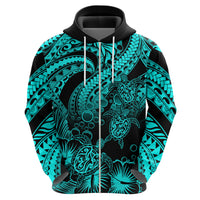 Custom Polynesian Hoodie Tribal Honu Turtle with Hibiscus Turquoise Version - Wonder Print Shop