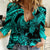 Personalised Polynesian Women Casual Shirt Tribal Honu Turtle with Hibiscus Turquoise Version - Wonder Print Shop