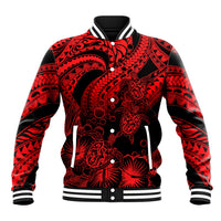 Personalised Polynesian Baseball Jacket Tribal Honu Turtle with Hibiscus Red Version - Wonder Print Shop